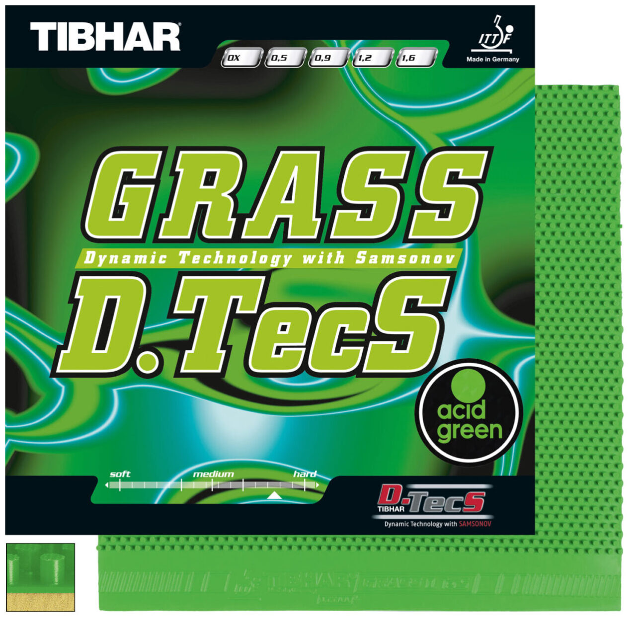 TIBHAR GRASS D.TECS ACID GREEN FATA PALETA TENIS MASA